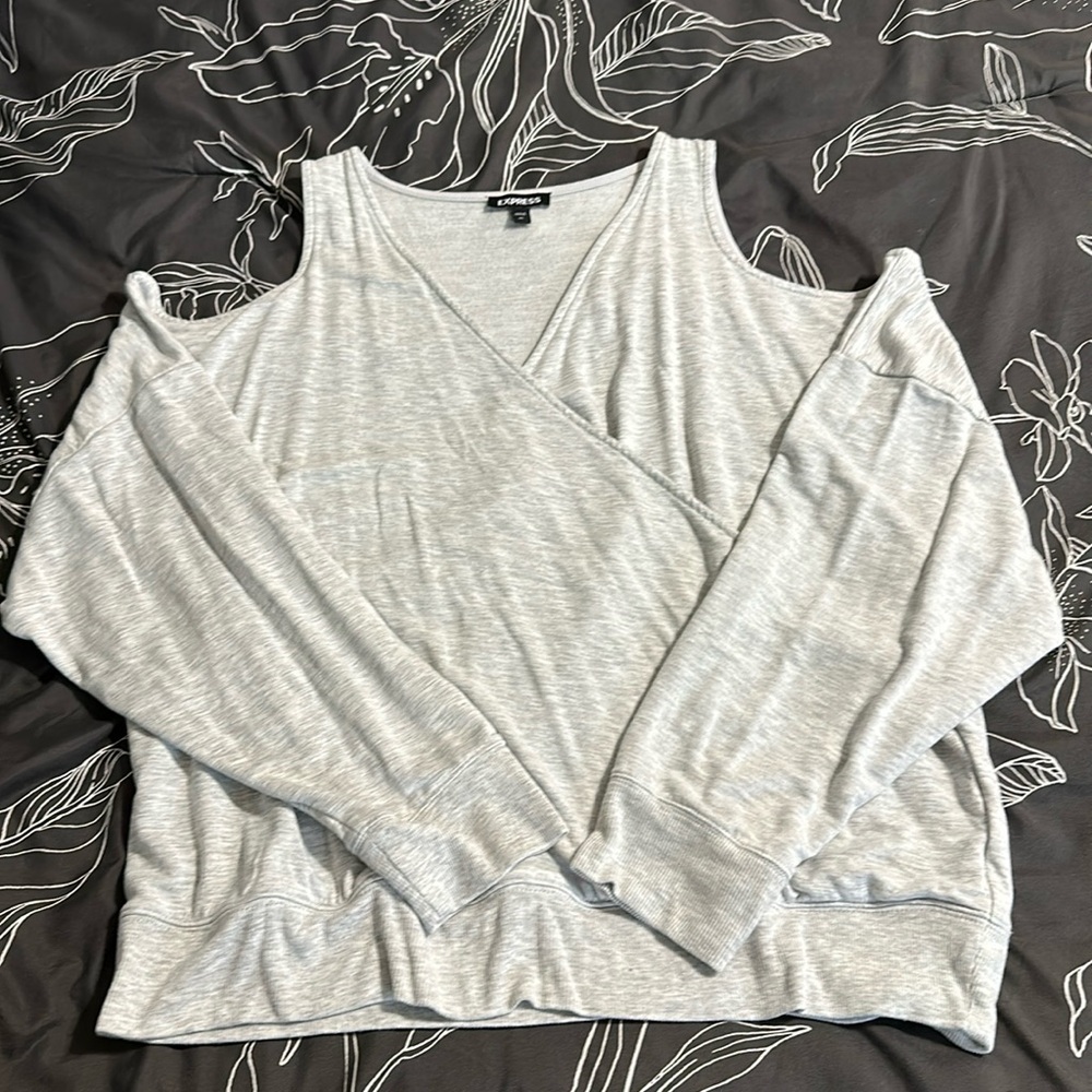 Express Cold Shoulder Long Sleeve Wrap Top